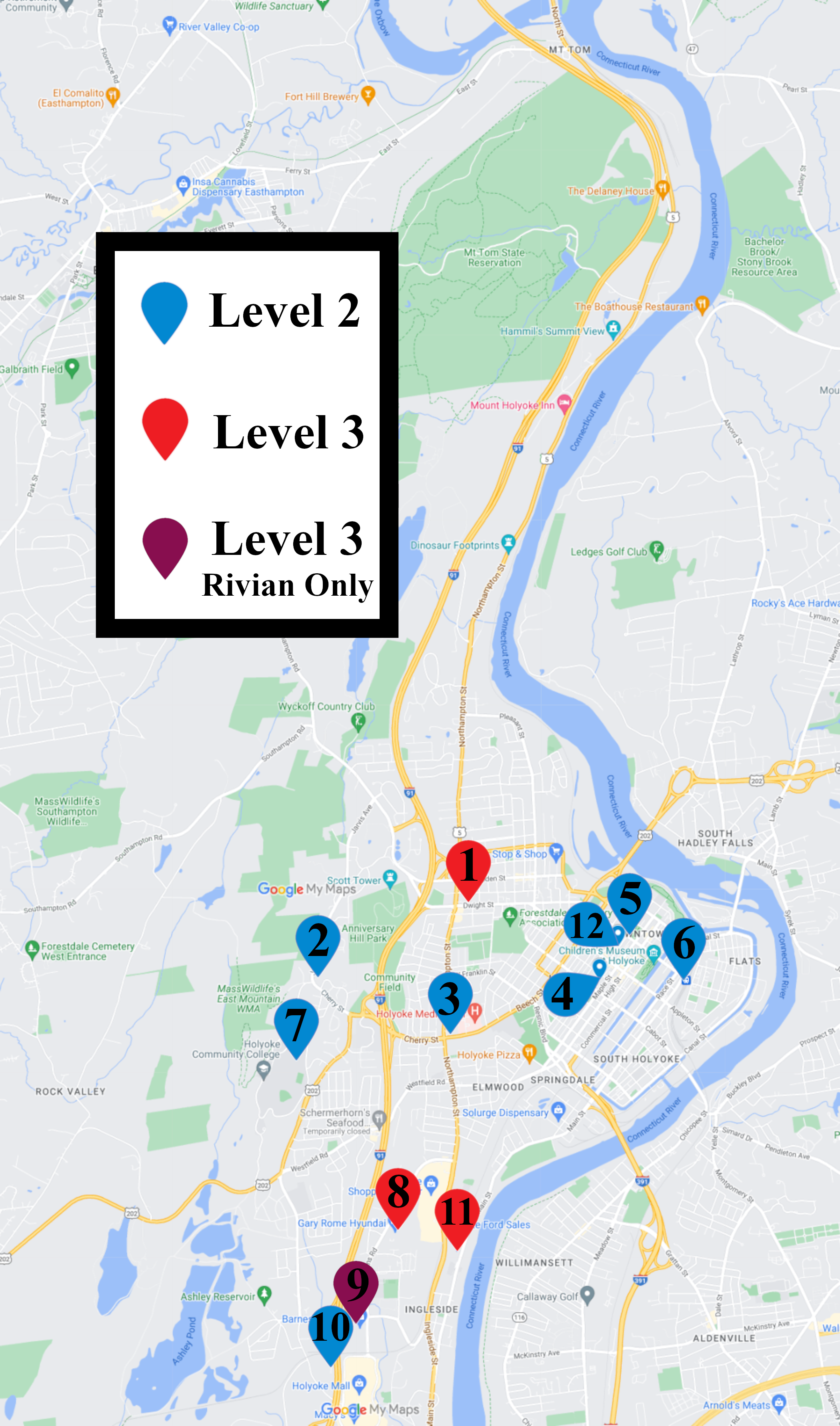 Map of public chargers in Holyoke